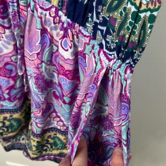 Umgee Jeweltone Print Sleeveless Romper Purple Size Large Bohemian Pockets Boho - Picture 5 of 8